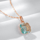 Gorgeous 14K Filled Rose Gold Big Square AAA Zircon Light Green Crystal Necklace For Women -Fashion Jewellery