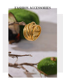 Stainless Steel 18K Gold Plated Geometric Golden Wide Trendy Ring Charm Jewellery
