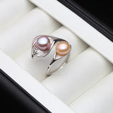 Excellent White/Black/Pink/Purple Natural Double Pearl Silver 925 Rings