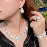 New 4pcs Luxury Shiny Paved Full AAA+ Cubic Zirconia Diamonds Bridal Wedding Evening Jewellery Set for Women - The Jewellery Supermarket