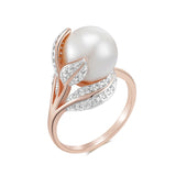 14 Karat Rolled Gold White Big Pearl AAA Zircon Diamonds Luxury Rings For Women
