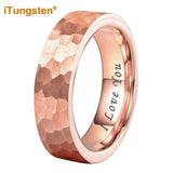 I Love You Stamped 6mm 8mm Tungsten Hammer Ring for Men Women  Comfort Fit