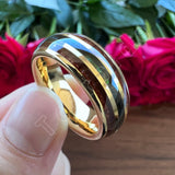 New Abalone Shell and Wood Inlay 8MM Gold Tungsten Wedding Ring for Men Women