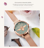 Elegant Luxury 3D Engraved Bee Dial Ladies Watch Rose Gold Plated 31mm Classic Casual Dress Watch with Bracelet Set