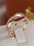 14K Rolled Gold Fashion Twist Double AAA Zircon Diamonds Trendy Rings Fine Jewellery