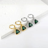 New Vintage Green Rhinestone Crystals Hoop Earrings For Women Girls - Geometric Triangle Round Earrings