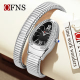Brand New High-End Women's Snake Shaped Quartz Watches. Zircon Diamonds Inlaid Two Needle Retro Ladies Watches