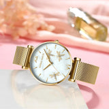 New Elegant Dragonfly Design White Oyster Pearl Shell Scallop Dial Quartz Ladies Watch Stainless Steel Women Watches