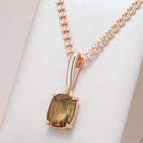 Beautiful Square Brown Rolled 14K Rose Gold AAA Zircon Crystal Necklace for Women - High Quality Jewellery