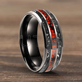 Meteorite Dark Red Dinosaur Bone Chips Inlaid 6/8mm Tungsten Carbide Rings