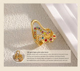 18K Gold Plated Creative Stainless Steel Hollow Heart Multicolor AAA Zircon Crystals Ring