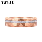 Gold Hammered Crushed White Opal Inlay 6/8mm  Wedding Tungsten Couples Rings