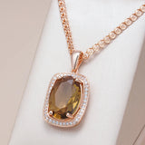 Amazing Rolled 14K Rose Gold Oval Brown AAA Zircon Crystal Necklace - Fashion High Quality  Jewellery