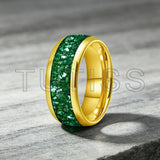 Green Crystal Stone Inlay 10mm Large Size Gold Colour Tungsten Carbide Rings