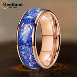 True Blue Galaxy Opal Inlaid Dome Polished 4MM 6MM 8MM Tungsten Men Women Rings