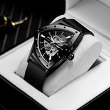 High Quality Watch for Men Triangle Steel Skeleton Mechanical Automatic Movement Waterproof Rubber strap Watches