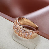 14K Rolled Gold New Luxury Hollow Flower Inlay AAA Zircon Diamonds Vintage Rings