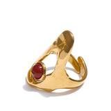 18K Gold Plated Stainless Steel Red Agate Stone Shell Geometric Chic Trendy Ring