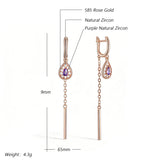 14K Gold Filled Luxury Purple White AAA Zircon Diamonds Long Tassel Drop Earrings