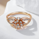 Beautiful Flower 14K Rolled Rose Gold Ring For Women With AAA Zircon Diamonds - Luxury Jewellery