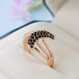 Vintage Style Unusual Geometric Filled 14K Rose Gold With Black AAA+ Zircon Fashion Elegant  Rings - Fine Jewellery