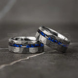 Meteorite Nebula Inlay Hammered 6/8mm Gold/Silver Color Tungsten Ring for Men Women