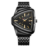 New Men's Watches Triangle Design Personality Top Brand Luxury Fashion Stainless Steel Golden Quartz Wristwatch