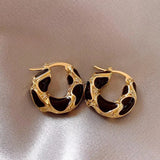 Handmade Vintage Enamel White Red Black  Small Hoop Trendy Gold Plated Earrings