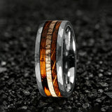 Classic Whiskey Barrel Oak Wood Deer Antler Inlay Tungsten Rings for Men Women