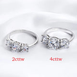 Stunning 18KWGP 3 Stone 4ct/2ct VVS1 D Colour Moissanite Diamonds Silver Ring