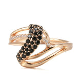 Vintage Style Unusual Geometric Filled 14K Rose Gold With Black AAA+ Zircon Fashion Elegant  Rings - Fine Jewellery