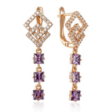 14 Karat Gold Filled Purple AAA Lab Created Amethyst Zircon Long Drop Earrings