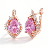 14K Gold Filled Shiny Big Pink AAA Zircon Crystals Drop Earrings Daily Fine Jewellery