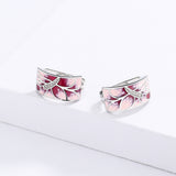 Pink Peach Elegant Flower Handmade Enamel AAA Zircon Diamonds Earrings