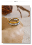 18K Gold Plated Statement Stainless Steel Metal Double Color Geometric Casting Ring