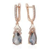 14 Karat Filled Gold Shiny Grey AAA Zircon Crystal Drop Earrings For Women Fine Jewellery