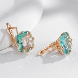 14 Karat Rolled Gold Big Square White Shiny AAA Zircon Crsytals English Fashion Earrings