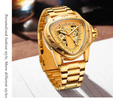 New Original Triangle Skeleton Automatic Mechanical Sport Stainless Steel High End Luxury Men Gold Tone Watches