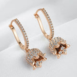 Charming 14K Rolled Gold AAA Zircon Diamond Unique Flower Long Drop Earrings
