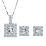 Fashion Square Shape Princess Cut Moissanite Diamonds Jewellery Set - Silver Earrings Necklace Set For All Occasions