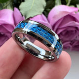 New Beveled White/Blue Carbon Fiber Inlay Fashion 6/8mm Comfort Fit Tungsten Carbide Wedding Rings for Men and Women - The Jewellery Supermarket