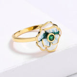 Fashionable AAA Zircon Handmade Enamel Elegant Green Flower Shape Rings