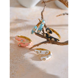 18K Gold Plated Multicolour Enamel AAA Zircon Diamonds Stainless Steel Adjustable Ring