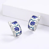 Classic Handmade Blue Enamel Earrings Flower Shape Fashion Stud Earrings