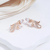 Delightful Rose Flower 14K Rolled Rose Gold AAA Zircon Diamonds Drop Luxury Earrings - Bridal Fine Jewellery