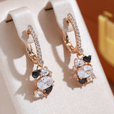 Luxury Party Jewellery Full Geometric 14K Filled Rose Gold Black White AAA Zircon Crystals Earrings for Women