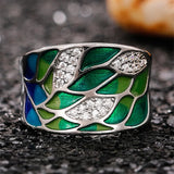 Charming Bohemia Style Green Leaf Enamel Rings for Women