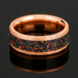 Hammered Tungsten Black Fire Opal Inlay 8mm Tungsten Engagement Ring for Men Women