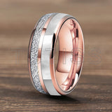 Dome Double Groove Inlaid Meteorite Mother Of Pearl Shell Tungsten Carbide Rings