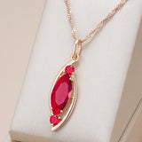 14K Gold Filled Fashion AAA Red or Brown Zircon Crystal Rhombus Pendant And Necklace